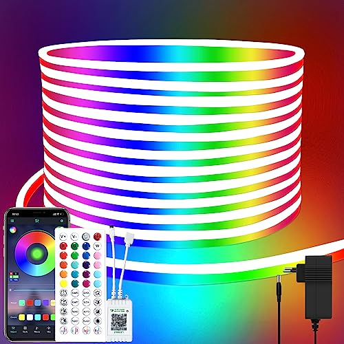 segrass 10m Neon Led strip Fernbedienung/APP Steuerung, IP65 wasserdichte flexible Neon LED Lichtband, 24V Rgb LED band Neon Lichterkette, anwendbar auf Schlafzimmer, Raum und Außendekoration