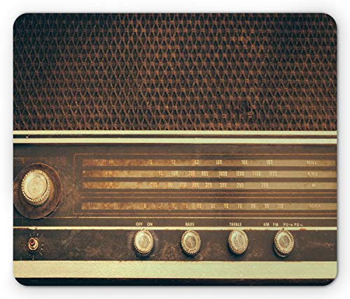 Vintage-Mauspad, alte antike Retro-Stil der 60er Jahre, Radio-Musik-Player, Lautsprecher, Tasten, Bild, rechteckiges, rutschfestes Gummi-Mousepad