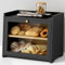 Goozii Schwarze Brotbox für Küchenarbeitsplatte, großer Brotbehälter für hausgemachtes Brot, Holz-Bauernhaus-Brotkasten-Organizer für Küchenzeile, Schrank, Speisekammer, Schrank (schwarz)