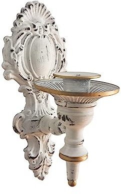 TentHome Iron Wall Candle Sconce Holder French Court Taper Wall Mounted Rustic Candle Holder Shabby Chic Wall Decoration for Living Room Dining Room Antique White (Antique White B)