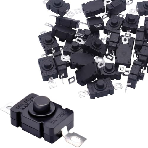 Gebildet 20Pcs Self-Lock Push Button Switch KAN-28 for Flashlight SMD Type ON-Off Mini Switch (Flat Pin with Hole)
