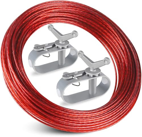 NEWREACH Pool Cover 150ft Cable & 2 Winch, Plastic-Coated Steel Cable + Aluminum Spring Loaded Ratchet, Pool Cover Cable and Ratchet for Securing Above Ground Swimming Pool Covers