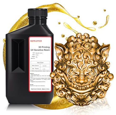 RepRapper Messing Metallischer Glanz 3D Drucker Resin, 405nm Schnelle UV-Aushärtung Standard Resin, Photopolymer 3D Drucker Harz mit Metallischem Glanz für LCD Drucker, Vergoldeter Glanz 1000g