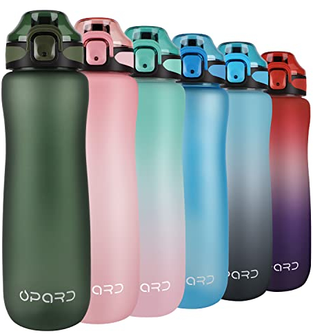 Opard 1L Trinkflasche Sport mit motivierender Zeitmarkierung und auslaufsicherem Klappdeckel, BPA-frei, wiederverwendbar, Tritan für Fitnessstudio und Outdoor (Green)