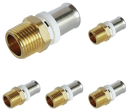 SOMATHERM FOR YOU - /5608-16-15 - Raccord droit Mâle à sertir pour tube Multicouche Ø16 - Mâle 15/21 (1/2'') Permet de raccorder un tube Multicouche de diamètre Ø16 Gris (Lot de 5)