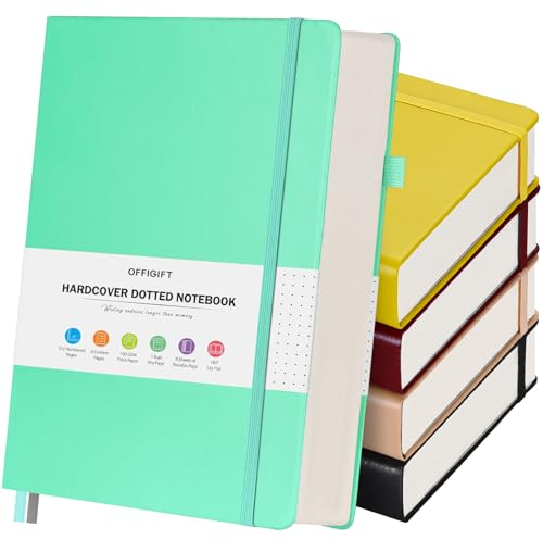 Bullet Dotted Journal Notizbuch, 312 nummerierte Seiten, Punktraster, Notizbücher, Bulk, 100 g/m², kein Verlaufen, Hardcover, Leder-Tagebuch, Notizbuch-Set für Damen und Herren, Schule, Büro, A5,