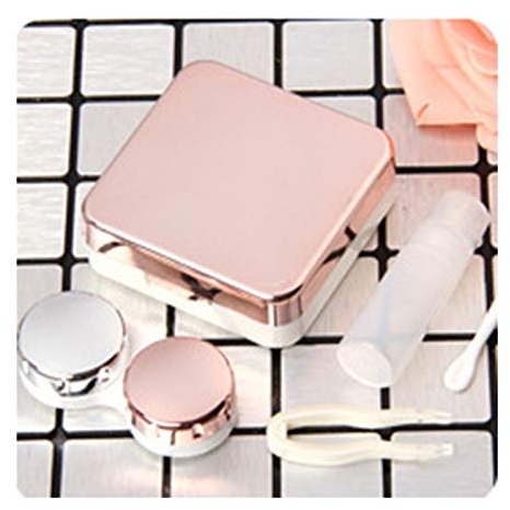 OWLKAY Lens Storage Cases， Contact Lens Cases,Mini Box Container, Colored Contact Lens Case with Mirror Women Colored Contact Lenses Box Eyes Contact Lens Container (Color : Gold) (Color : Rose Gold)