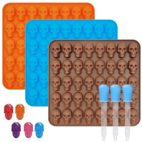 AFUNTA Mini moldes de silicona para gomitas, 3 moldes antiadherentes para chocolate y dulces con 3 cuentagotas para gelatina, pasteles, cubitos de hielo, galletas