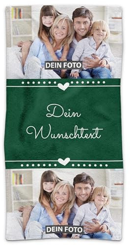 PR Print Royal Handtuch personalisiert mit Foto und Wunschtext - Personalisiertes Handtuch Bedrucken - Persönliches Fotogeschenk für Familie und Freunde | 100 x 50 cm, grün