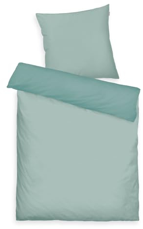 TOM TAILOR Satin-Bettwäsche, 80x80 cm + 135x200 cm, 100% Baumwolle/Satin, mit Doppelnaht am Kissen, Wendemotiv und farbigem Markenreißverschluss, TWO-TONE SOLID COLORS Türkis (Fresh Sage)