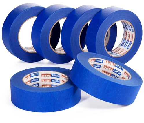 ADHES Blue Painters Tape Blaues Malerkrepp, 36mm x 55m x 6 Rollen, Malerklebeband kreppklebeband UV-beständig Kreppband Malerband für Malerarbeiten,Saubere Kanten,Keinerlei Rückstände