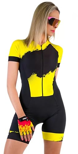 Generic 12 Colori Donne Viola Manica Corta Femminile Ciclismo Tuta Donna Tuta Ciclismo Abbigliamento Triathlon Pantaloncini XS-4XL, Giallo 10, Large