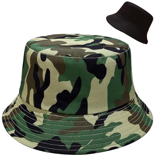 Malaxlx Damen Tarngrün Muster Fischerhut Bucket Hat Anglerhut Sonnenhut Reversibel Fischerhüte Sommerhut Faltbarer Strandhut Draussenhut