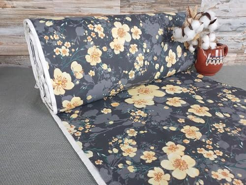 240cm Breit Meterware ab 50cm Popeline Baumwolle Stoff Baumwollstoff Kinderstoffe Stoffe Blumen Babystoffe Ranforce Bastelstoff ÖKO-TEX VP0B033 (Schwarz/Gelb)