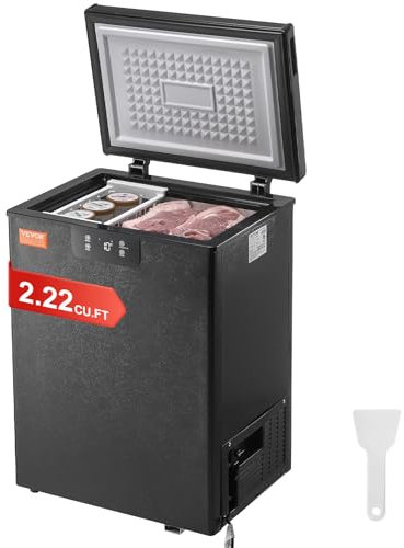 VEVOR BD/BC-63EC Compact Freezer, 2.22 Cubic Feet/63 L Deep with 2 Removable Baskets and Adjustable Thermostat, Energy Saving and Low Noise - Black