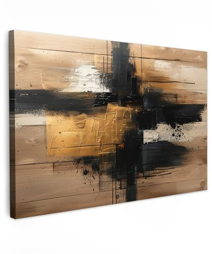 MuchoWow© Wandbilder 90x60 cm Wohnzimmer Wanddeko Schlafzimmer Zimmerdeko Wandgemälde Zimmer Deko auf Wand Dekoration Wall Art Gold - Kunst - Modern - Schwarz - Beige