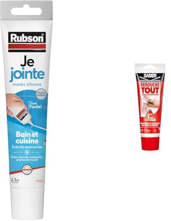 Rubson Je Jointe Mastic Transparent 50 ml, mastic étanche anti-moisissure en tube prêt à l'emploi & Sader Rebouche Tout – Enduit de Rebouchage Intérieur Prêt à l’Emploi – Tous Supports