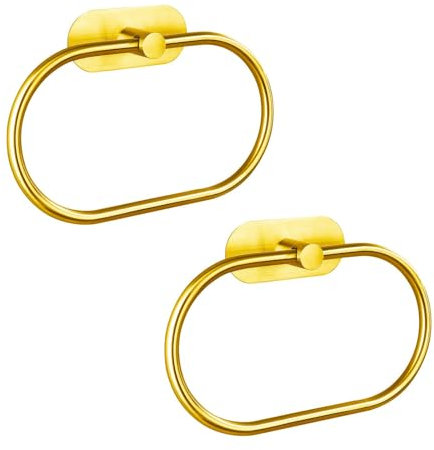 EOLAX Lot de 2 Anneaux Porte-Serviettes Autocollants pour Salle de Bain - Montage Mural - en Acier Inoxydable - Accessoires de matériel sans perçage - Porte-Serviettes Rond Moderne - Doré
