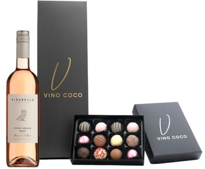 Vino Coco Pinot Grigio Blush Wine Gift Set | Pinot Grigio Rosé Gift Set with 12 Luxury Chocolate Truffles - 12% ABV