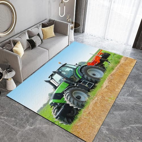 ARiXIaNg Teppich Wohnzimmer Schlafzimmer Traktor Grün Teppich Kinderzimmer Kurzflor Teppiche rutschfeste Spielteppiche Bauernhof Teenager Kinderteppich Dekoration Carpets 120x160 cm