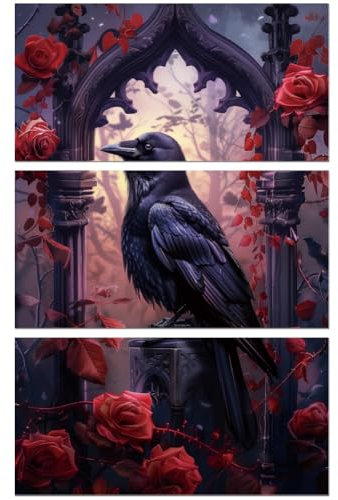 Peacoblue UV DTF Rub-On Transferfolie Möbel-Sticker Gotische Krähe Muster 15x30cm, 3 Stk. Wasserfeste Deko-Transferaufkleber für Möbel Glas Gläser Porzellan Wäscheschränke Kommoden Holz Kunststoff
