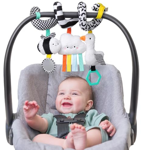 Itzy Ritzy Spiral Car Seat & Stroller Activity Toy - Stroller & Car Seat Toys for Ages 0 Months and Up - Hanging Toys Include Dangling Ring, Mirror and Textured Ribbons (High Contrast)