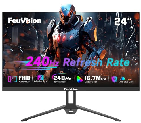 FeuVision 24 Zoll 240Hz Gmaing Monitor, FHD 1080p PC Bildschirm | HDMI, DP Anschluss, VESA Montierbar, 120% sRGB, Rahmenlos Bildschirm, Enhanced Eye Care, 3000:1 Kontrast