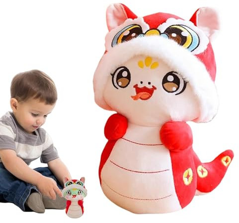 Buerfu Animaux en Peluche de Serpent Chinois, Peluche de l'année du Serpent, Pendentif de Sac à Dos en Peluche de Serpent de Chapeau de Lion de Danse, Porte-clés Mignon, Mascotte, Jouet en Peluche de