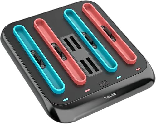 TRANSNOVO Stazione di Ricarica 4 in 1 Compatibile con Nintendo Switch 2, Dock per 1-4 Joycon con 4 Slot per Schede di Gioco, Indicatori LED e 9 Modalità RGB, Accessori,Supporto Ricarica