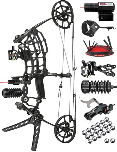 ZSHJGJR Compound Bogen Set Jagdbogen Erwachsene - 22 Kompakt Achsabstand, 40-65 lbs Einstellbare Zugkraft - Dual-Use für Pfeile & Stahlkugeln - Jäger & Überlebensausrüstung (Set 1)
