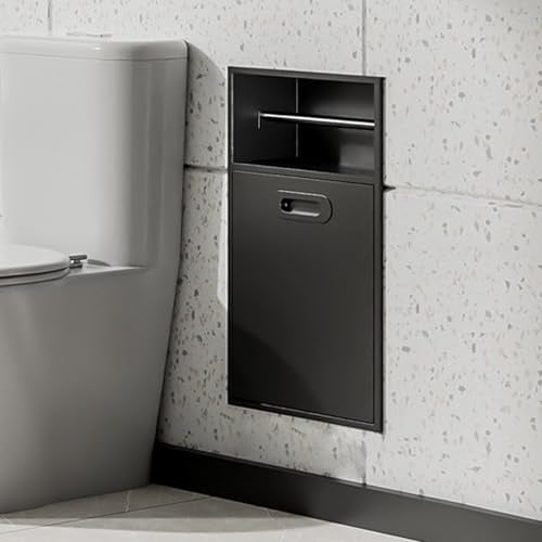Nicchia Doccia in Acciaio Inox, Organizer da Incasso per mensole, Impermeabile, per Bagno, Carta igienica, Articoli da toeletta, Cestino Integrato, per Cuc,Black-300 * 500 * 140mm