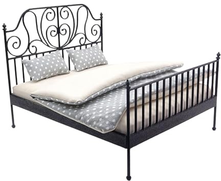 Sharplace 1:12 Doppelbett DIY Ornament Schlafzimmer Mikroszene Foto Requisiten Puppenhaus Zubehör Schlafzimmer Zubehör für Mädchen, Schwarz