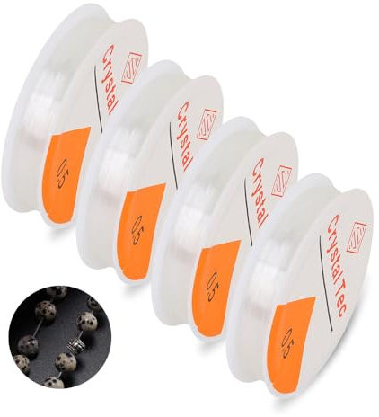 GIDWRIY 4 Rolls Filo Elastico per Braccialetti,Filo per Perline,Filo Trasparente per Appendere,Pesca Filo Elastico per Collane Fai Da Te,Stringa Elastica per Perline,Filo per Collane Resistente