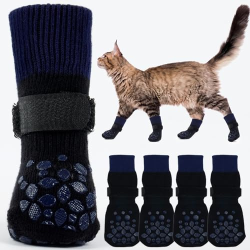 PUMYPOREITY 2 Paar Socken für Katzen, Hundesocken Leckschutz Pfote Dog Socks rutschfeste Hundesocken Outdoor Winter mit Klettverschluss(Schwarz, XS)
