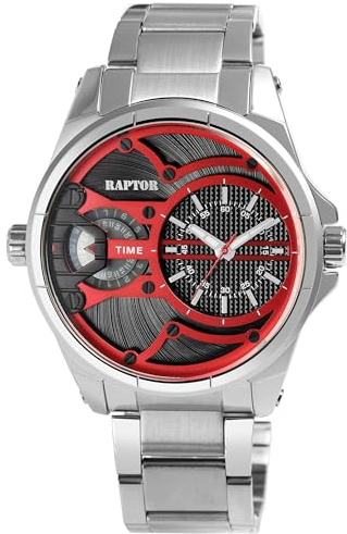 Raptor Damen Armbanduhr Analog in Silber, Gesamtlänge 23.5 cm, Edelstahlarmband – 3 ATM