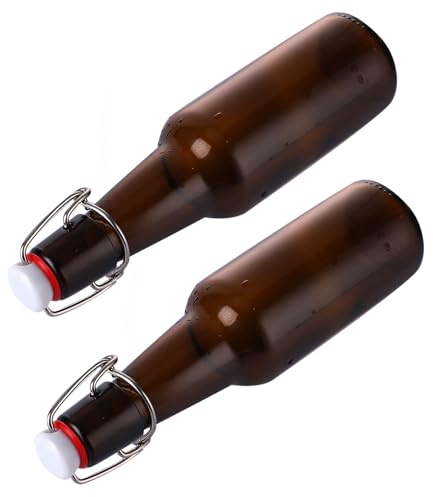 ULTECHNOVO 2 Pcs Brown Glass Bottles with Buckle Sealed Lid Anti-leak Juice Oil Containers for Cold Drinks Milk Tea and Household Use
