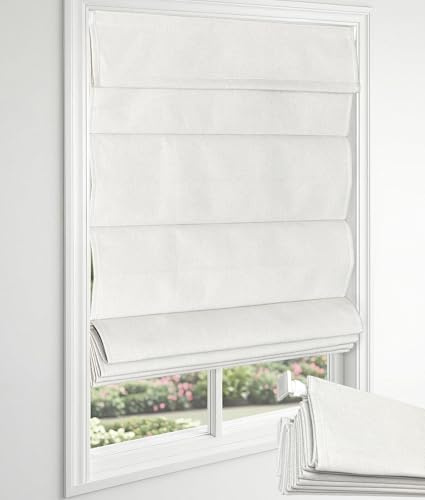 EINZUFUF Blackout No Drill Roman Shades, 33 W x 64 H, Off White | Cordless Roman Shades for Indoor Windows, Thermal Insulated Room Darkening Fabric Blinds for Bedroom & Living Room