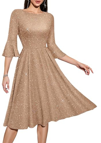 HomRain Sparkly Champagne Dress for Women Evening Party Elegant Classy Homecoming Glitter-Champagne M