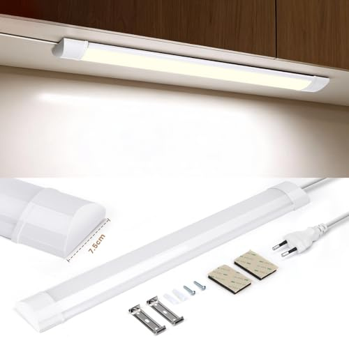 Aigostar Luz LED Armario Cocina 60cm, Luz Súper Brillante 2500 lm, Blanco Natural 4000K, Ancho 7,5cm, Apta Para Cocinas, Armario, Baños y Dormitorios, Modelo Enchufable, 1 Unidade