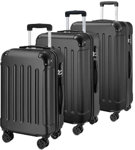 YONSLY Gepäckset Suitcase, Reisekoffer, Trolley Rollkoffer Handgepäck, Hartschalenreisekoffer mit 360° Lenkrollen, Zahlenschloss, Mehrstufiger Teleskopgriff (M-L-XL-Set, Schwarz)