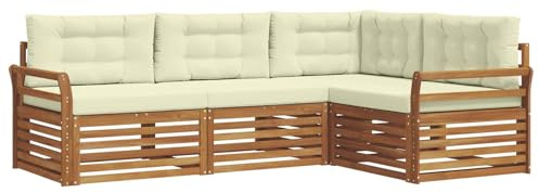 vidaXL Outdoor-Sofagarnitur mit Kissen 4 pcs Natur und Creme, Moderne Garten-Sofa-Ecke, haltbare Lounge-Möbel für draußen, gemütliche Terrasse-Sitzgelegenheiten