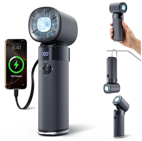yAyusi Ventilatore Portatile Ricaricabile,Potente Ventilatore Multifunzione da 10000mAh con Funzione di Raffreddamento a Ghiaccio,Ventilatore Turbo 100Livelli di Velocità Regolabili per Viaggi