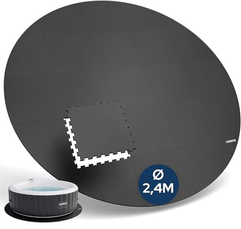 Arebos Whirlpool Unterlage rund 240 cm | Bodenschutzmatte schwarz Eva | isolierend | wasserabweisend | Outdoor | 25-teilig | Spa Pool | stoßdämpfend | Puzzlematte | rutschfest