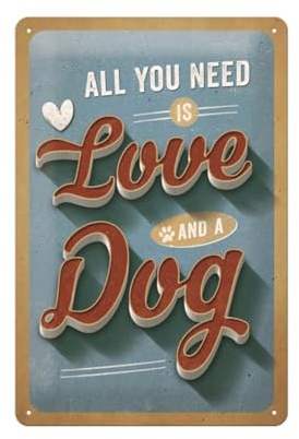 Nostalgic-Art Retro Blechschild, PfotenSchild – Love Dog – Geschenk-Idee für Hunde-Besitzer, aus Metall, Vintage-Design zur Dekoration, 20 x 30 cm