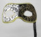 BLACK WHITE & GOLD VENETIAN MASQUERADE HALLOWEEN CARNIVAL PARTY EYE BALL MASK HAND HELD ON A STICK
