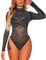 SEBOWEL Damen Sexy Strass Mesh Body Club Party Langarm Bodysuit Bluse Tops, #10 Black, S