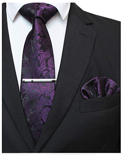 JEMYGINS Lila krawatte Paisley Seide Herren Krawatten und Einstecktuch mit krawattenklammer Sets (7)