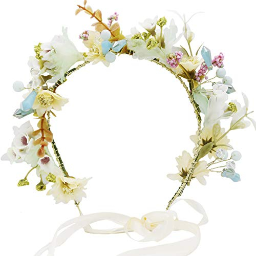 Brikuinr Blumenkranz Krone Boho Blume Stirnband Haarkranz Haargirlande Blume Halo Floral Kopfschmuck Hochzeit Festival Party Gr. Einheitsgröße, P