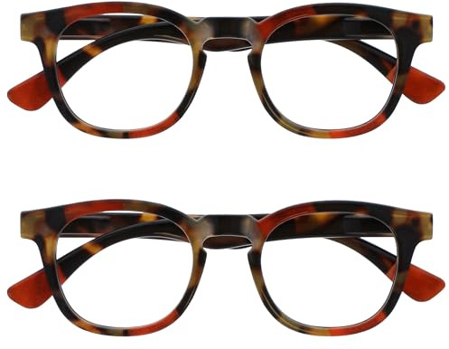 OPULIZE Ava Reading Glasses 2 Pack Flattering Rounded Frame Spring Hinges Scratch Resistant Brown Tortoiseshelll Red Mens Womens RR62-Z +2.00