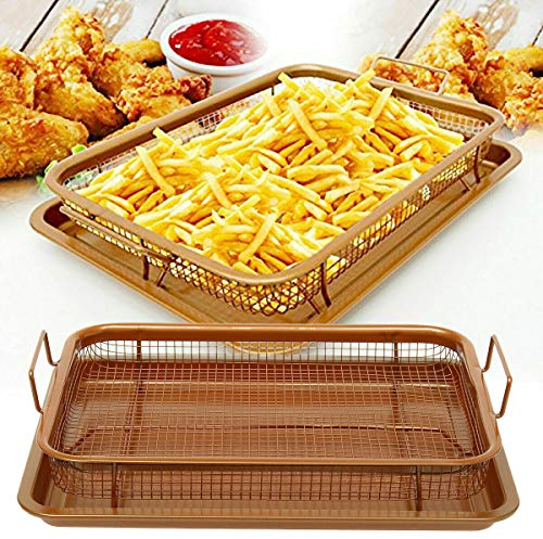 HOCHSTE Copper Oven Non-Stick Crisper 2pcs Set Mesh Basket Baking Tray Shef Crisp Chips